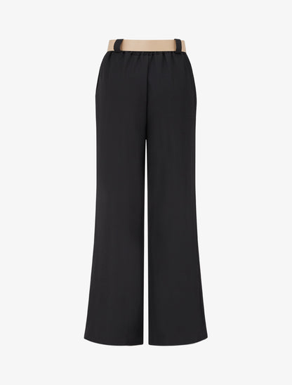 Pantalon droit uni élastiqué - Noir - 2