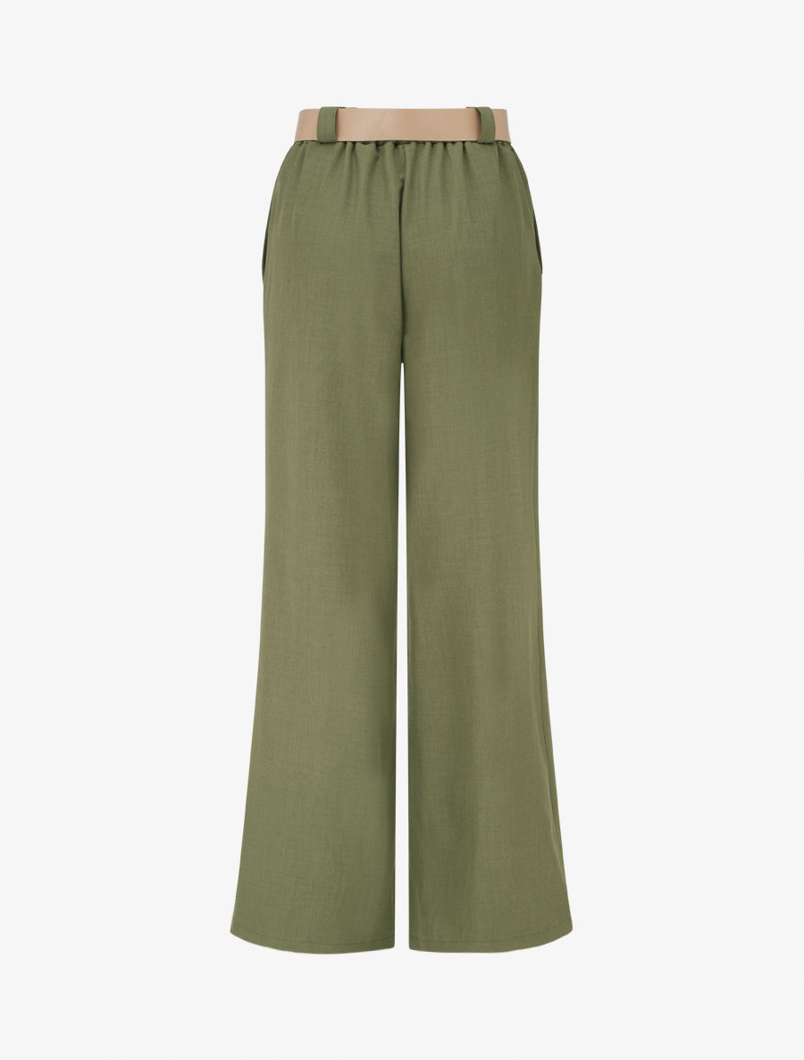 Pantalon droit uni élastiqué - Kaki - 2