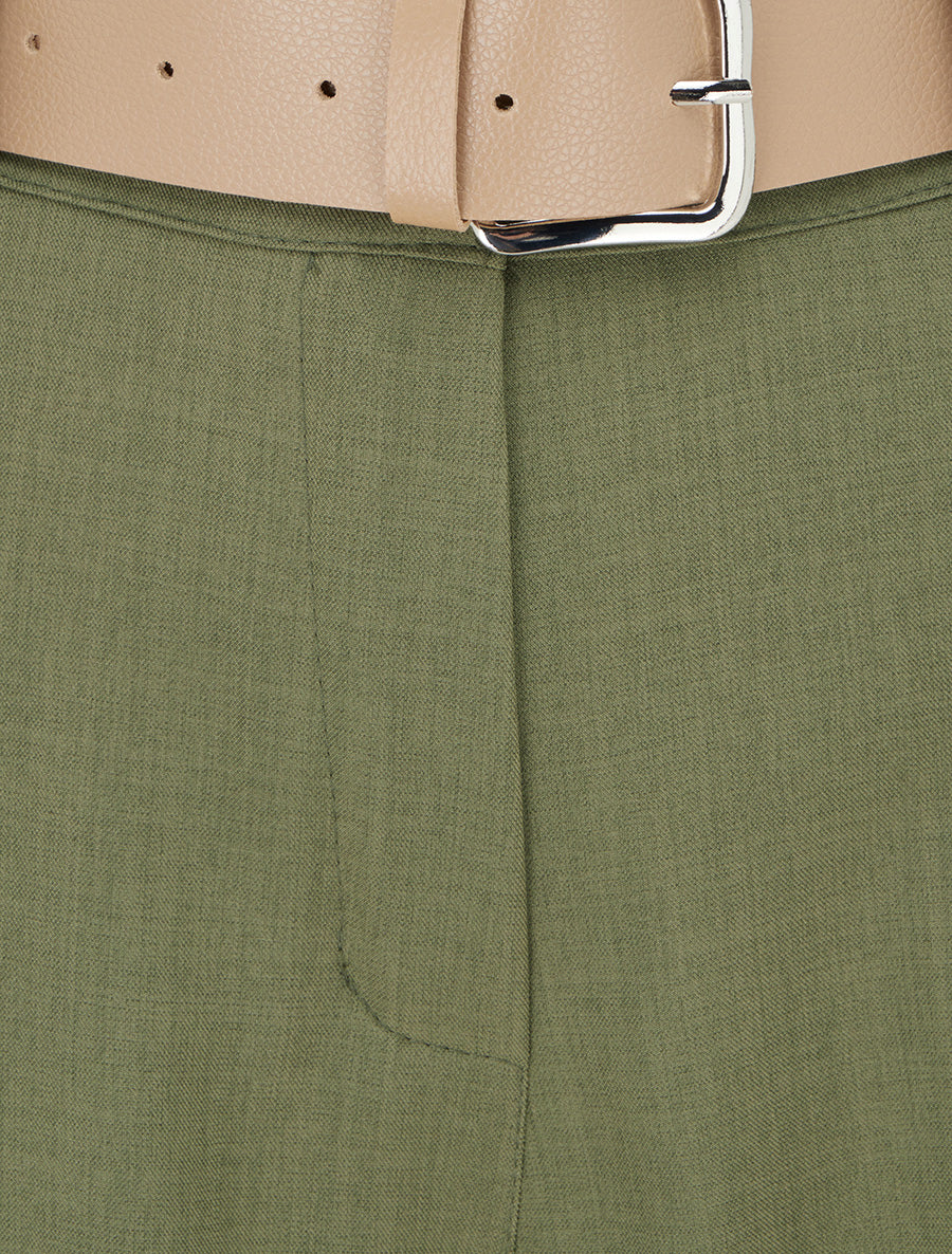 Pantalon droit uni élastiqué - Kaki - 3