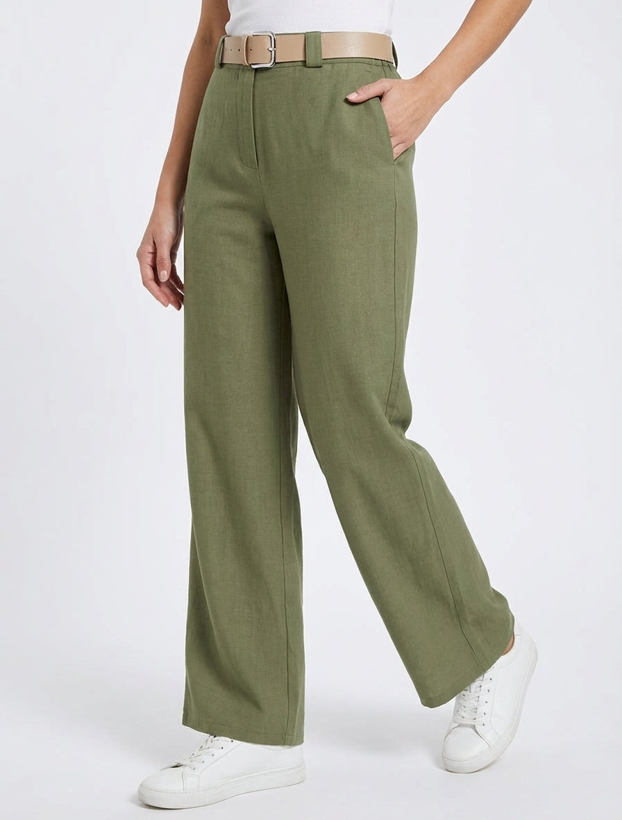 Pantaloni dritti uniti elasticizzati - Cachi