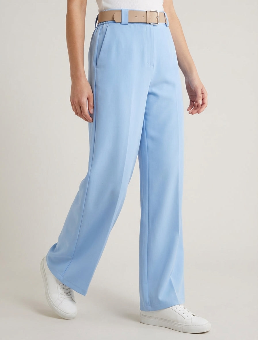 Pantaloni dritti uniti elasticizzati - Azzurro cielo