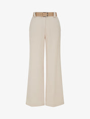 Pantalon droit uni élastiqué - Beige - 1