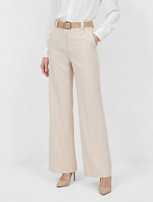 Pantaloni dritti uniti elasticizzati - Beige