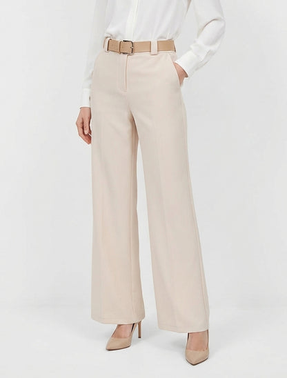 Pantaloni dritti uniti elasticizzati - Beige