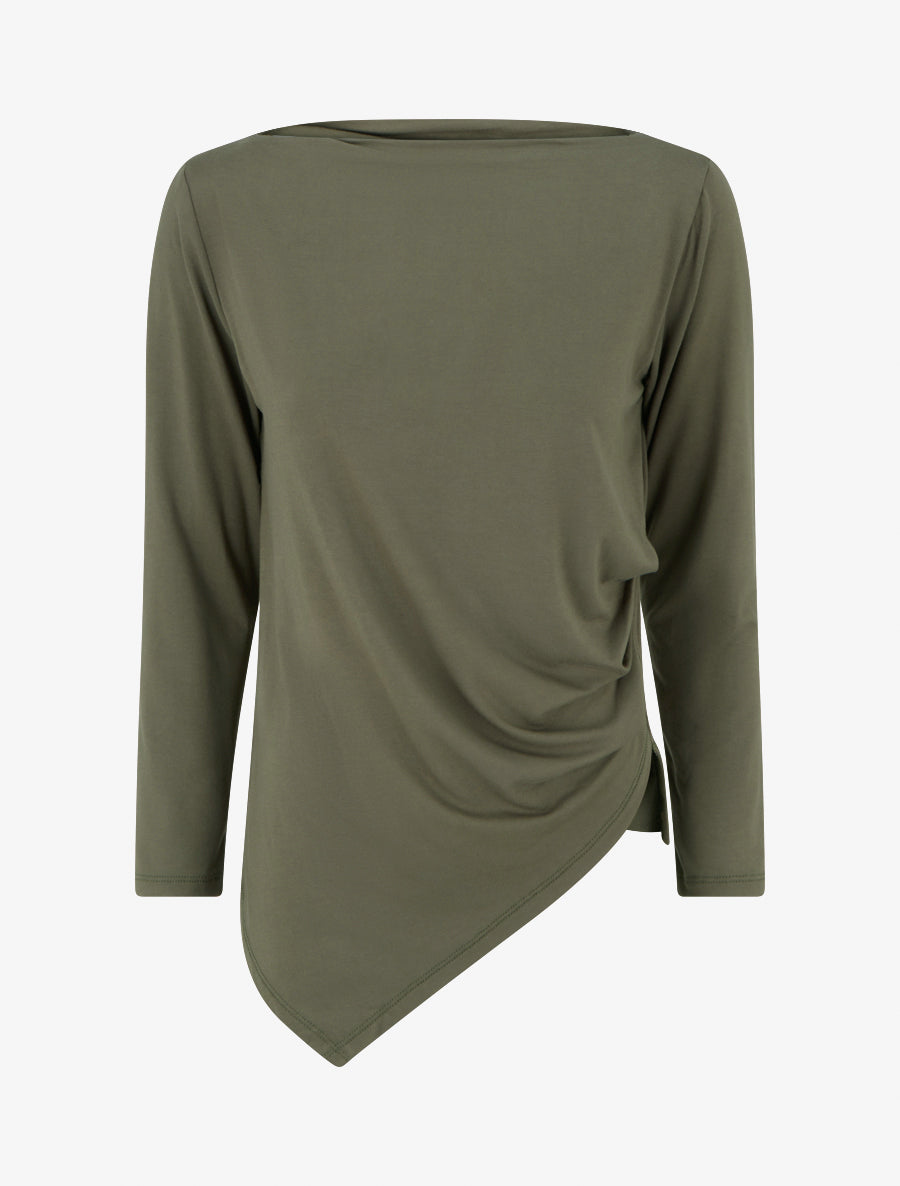 Top uni asymétrique à col rond - Kaki - 1