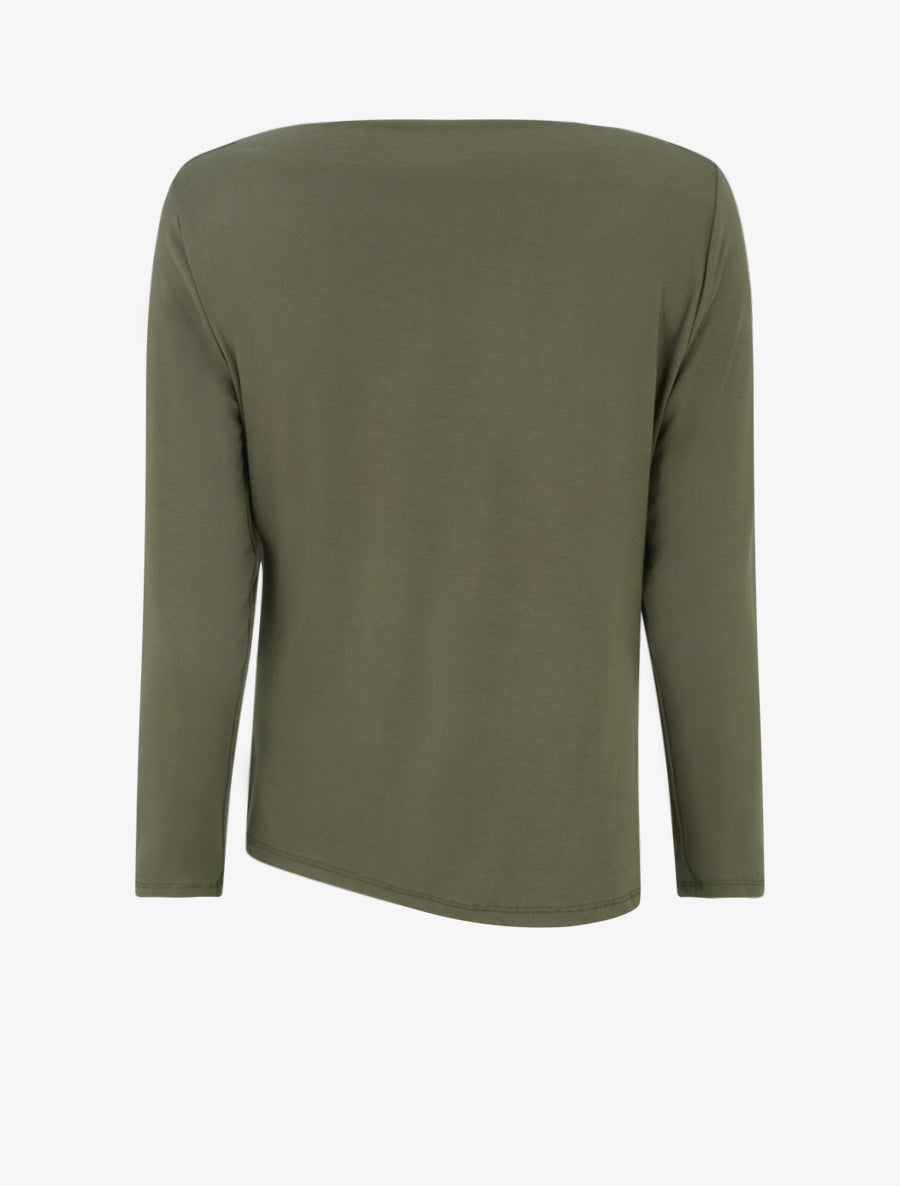 Top uni asymétrique à col rond - Kaki - 2