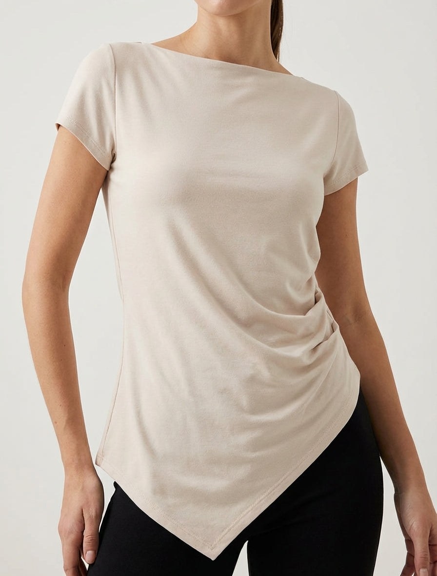 Top asimmetrico a maniche corte - Beige