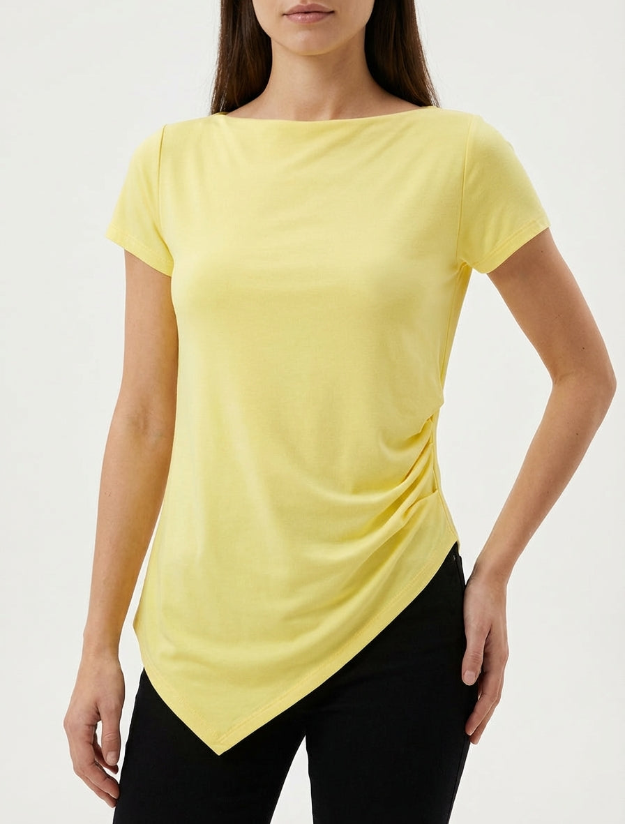 Top asimmetrico a maniche corte - Giallo