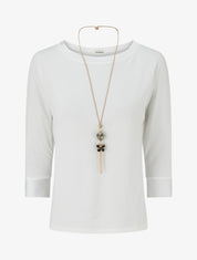 Top uni à empiècement en satin - Blanc - 1