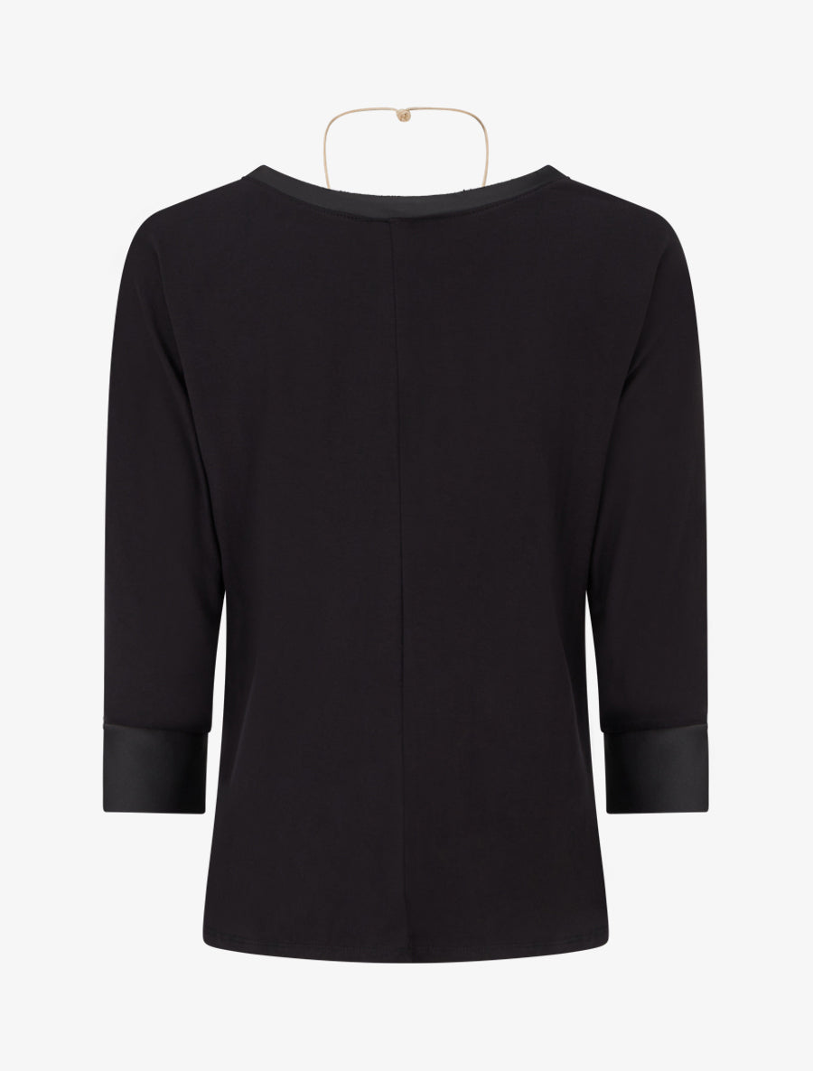 Top uni à empiècement en satin - Noir - 2