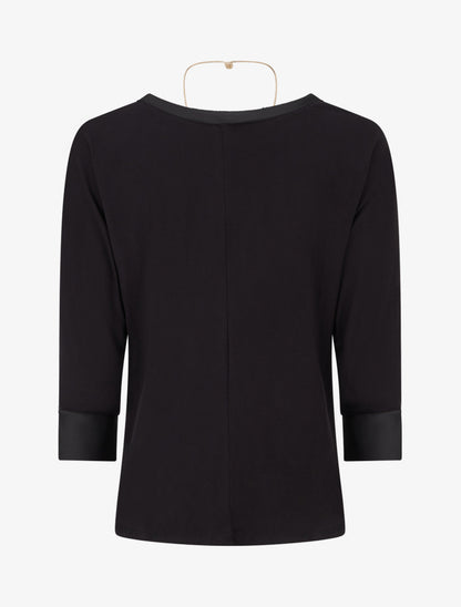 Top uni à empiècement en satin - Noir - 2