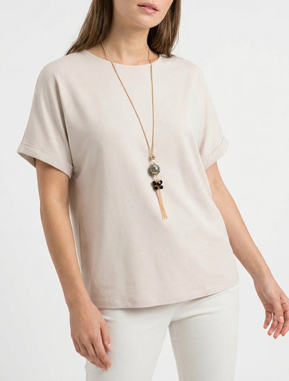Top unito a maniche corte - Beige
