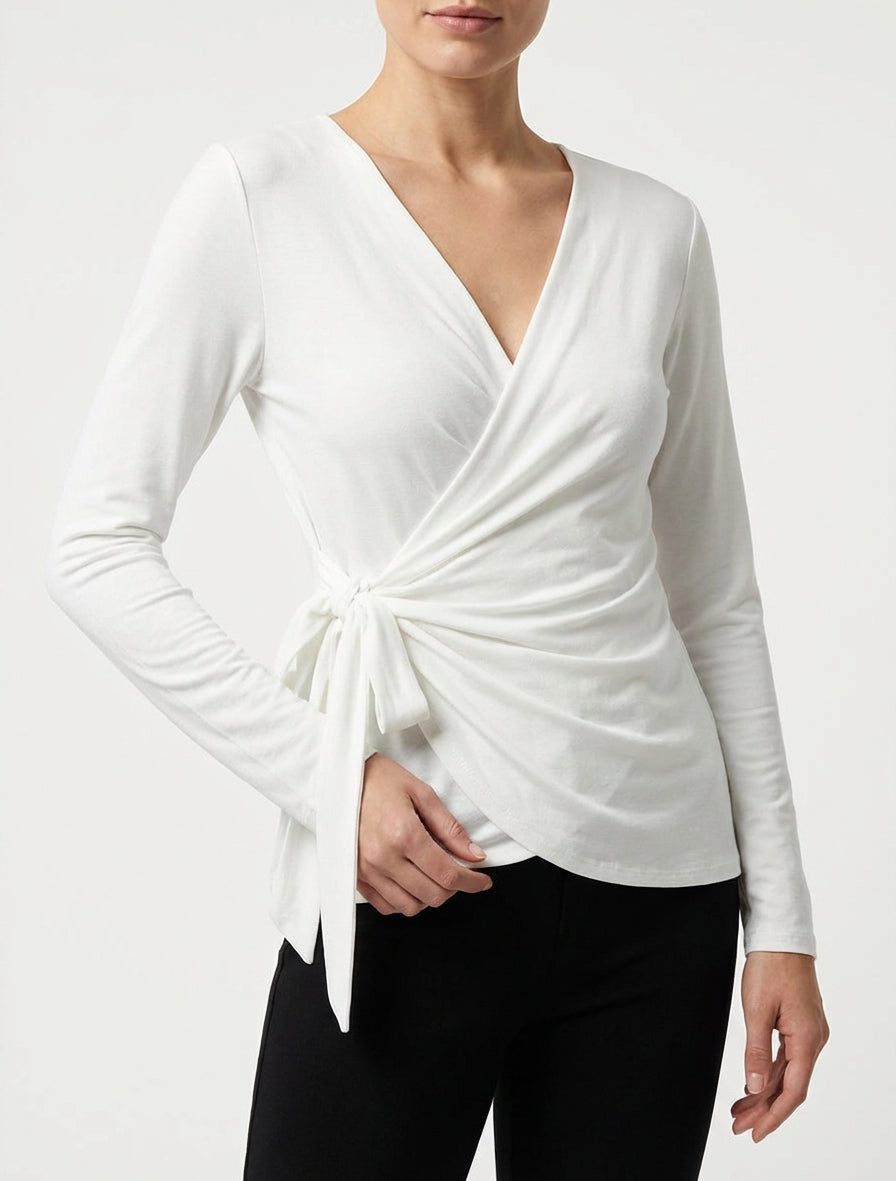 Top unito con scollo a portafoglio - Bianco