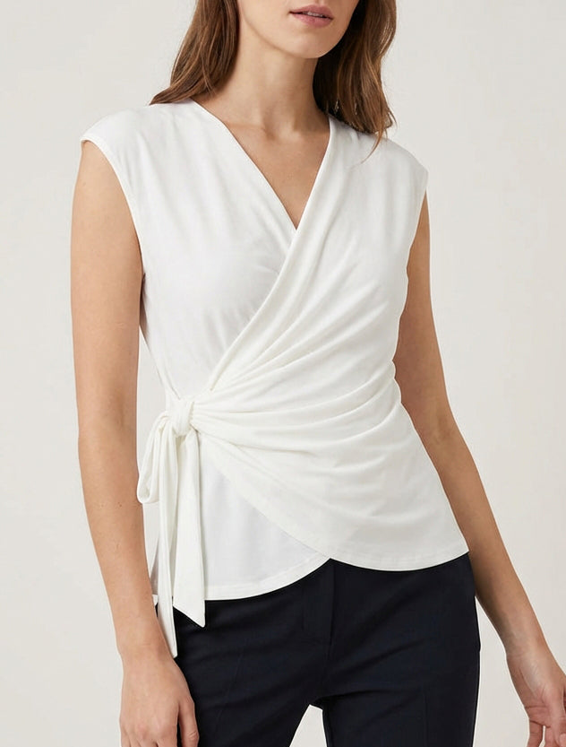 Top senza maniche con scollo a portafoglio - Bianco