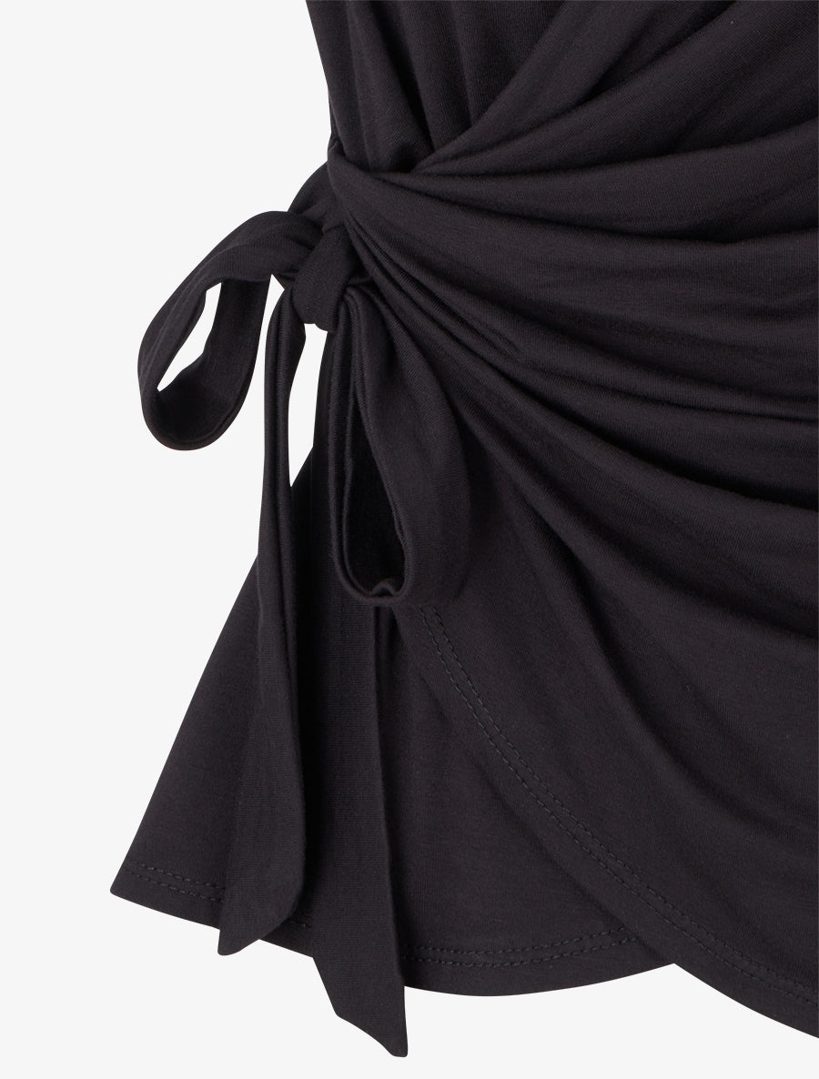 Top uni sans manches à col cache coeur - Noir - 3