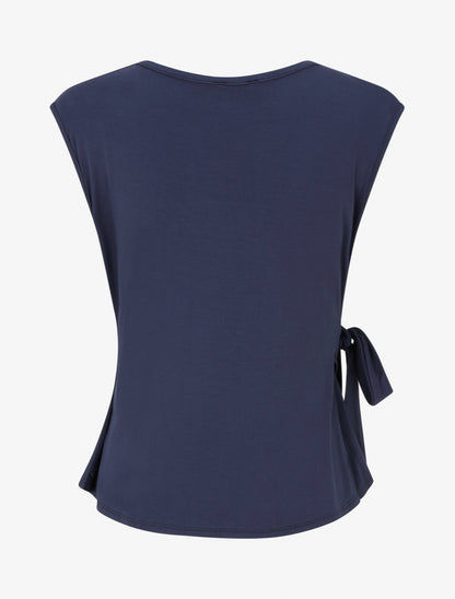 Top uni sans manches à col cache coeur - Marine - 2