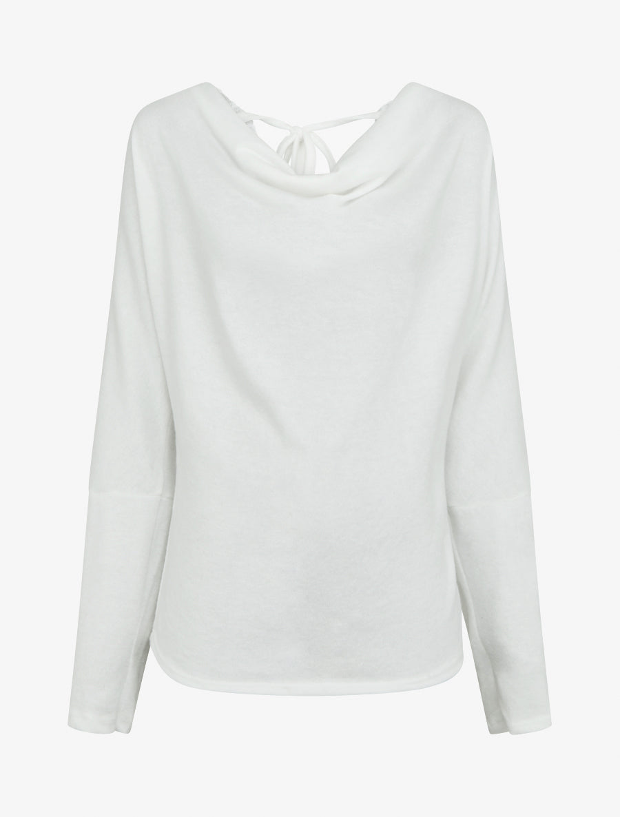 Pull fin uni à empiècement dentelle au dos - Blanc - 1