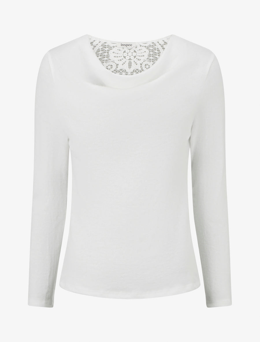 Pull à dos brodé et col bénitier - Blanc - 1