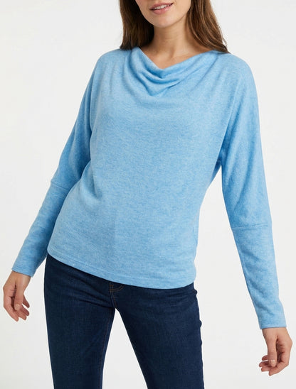 Maglione sottile a tinta unita con collo a cascata - Azzurro cielo