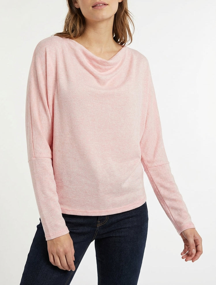 Maglione sottile a tinta unita con collo a cascata - Rosa