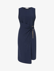 Robe longue unie à chaînette - Marine - 1