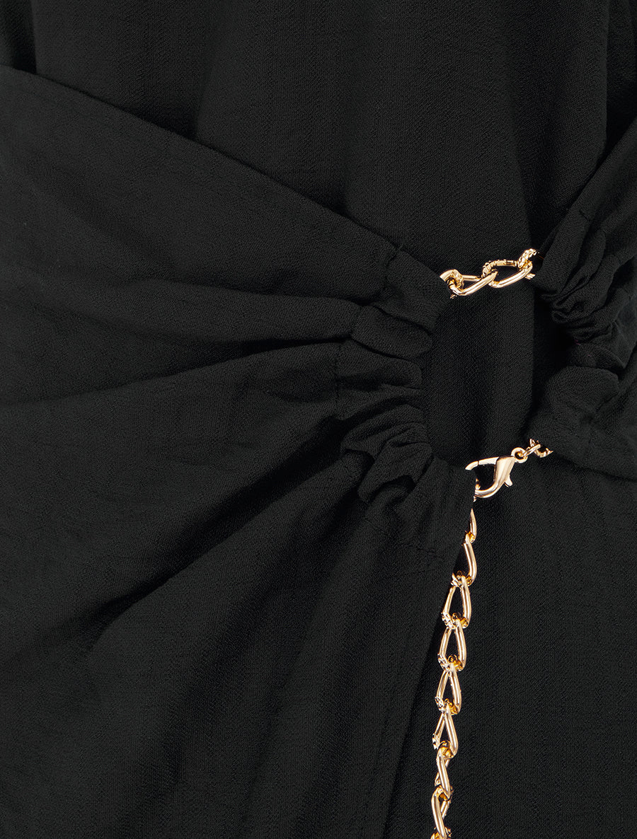 Robe longue unie à chaînette - Noir - 3