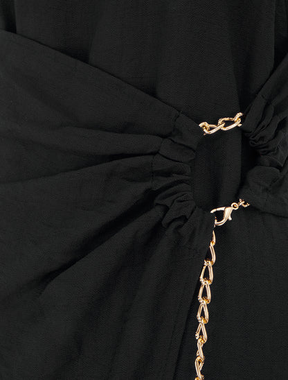 Robe longue unie à chaînette - Noir - 3