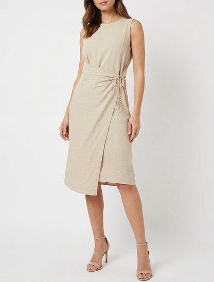 Abito lungo semplice con catenina - Beige