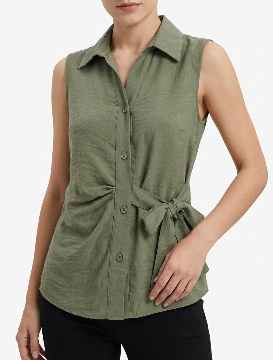 Blusa senza maniche effetto drappeggiato - Cachi