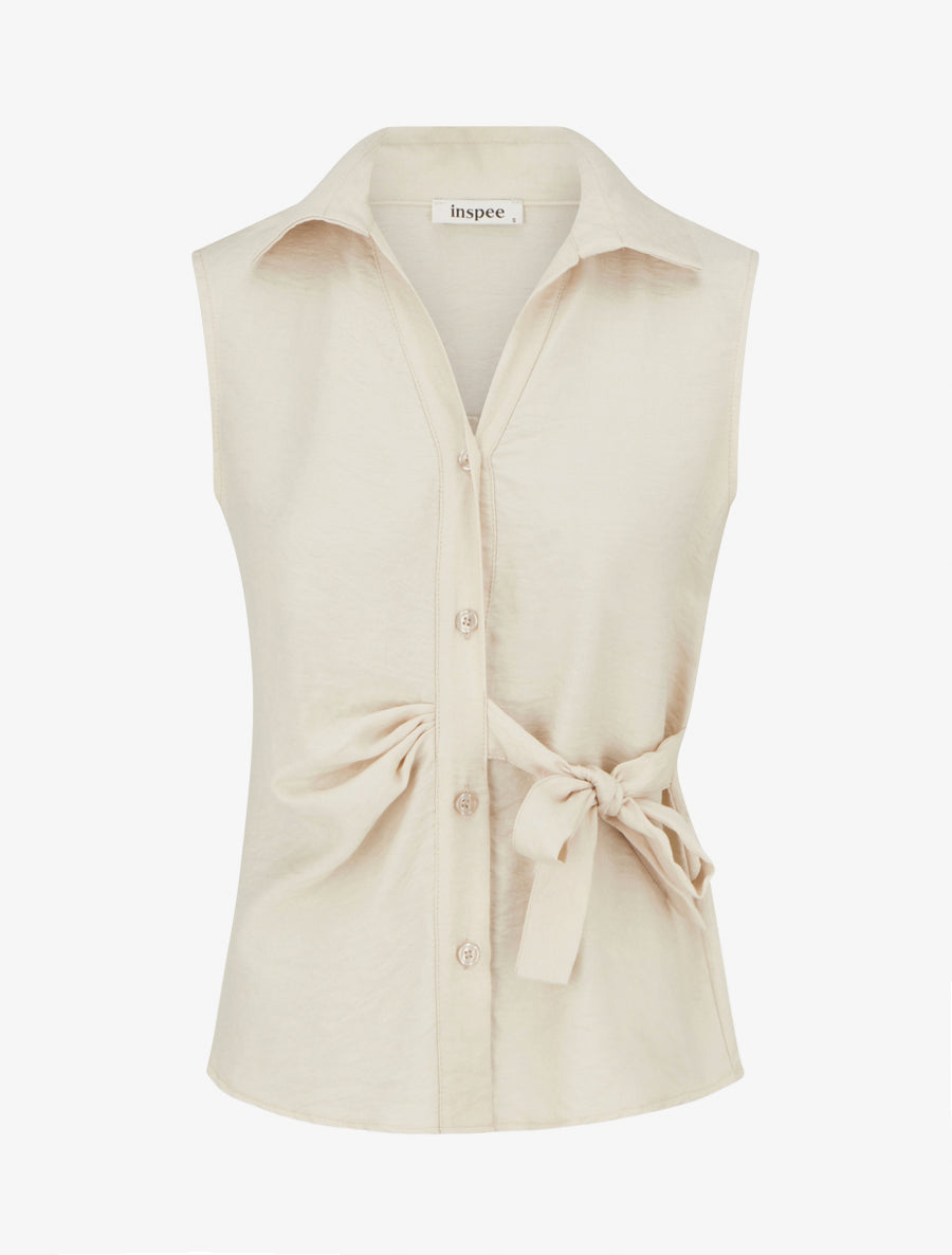 Chemisier sans manches effet drapé - Beige - 1