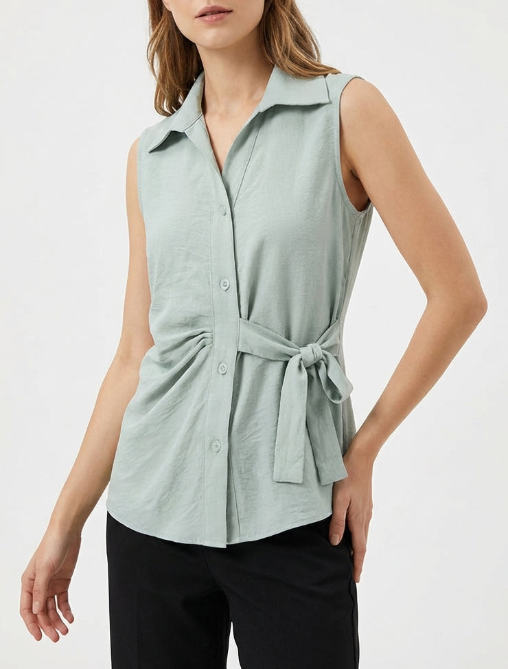 Blusa senza maniche effetto drappeggiato - Verde acqua