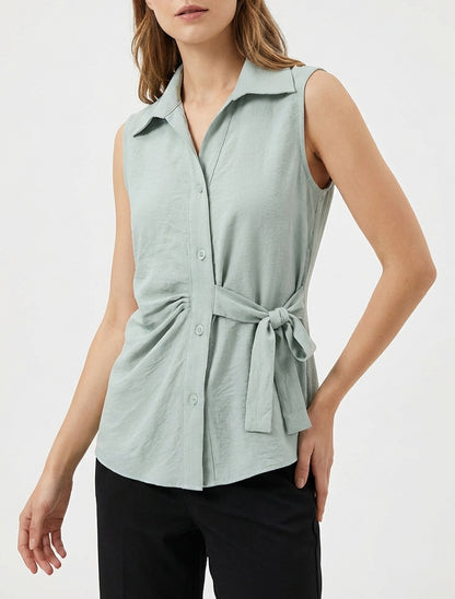 Blusa senza maniche effetto drappeggiato - Verde acqua