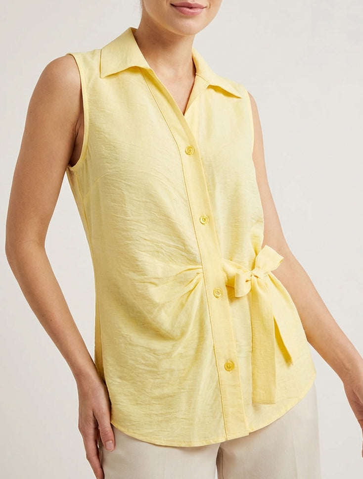 Blusa senza maniche effetto drappeggiato - Giallo