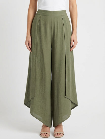 Pantaloni ampi con bordi asimmetrici - Cachi