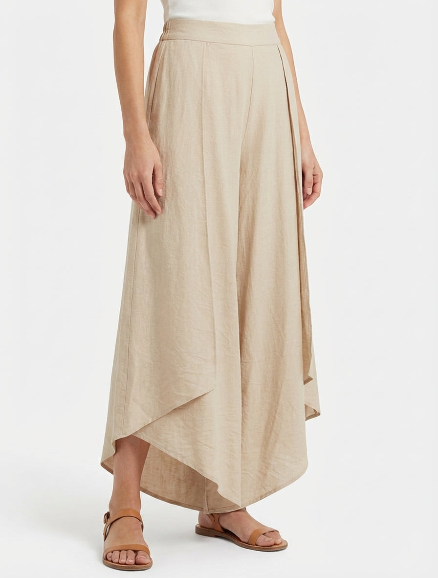 Pantaloni ampi con bordi asimmetrici - Beige
