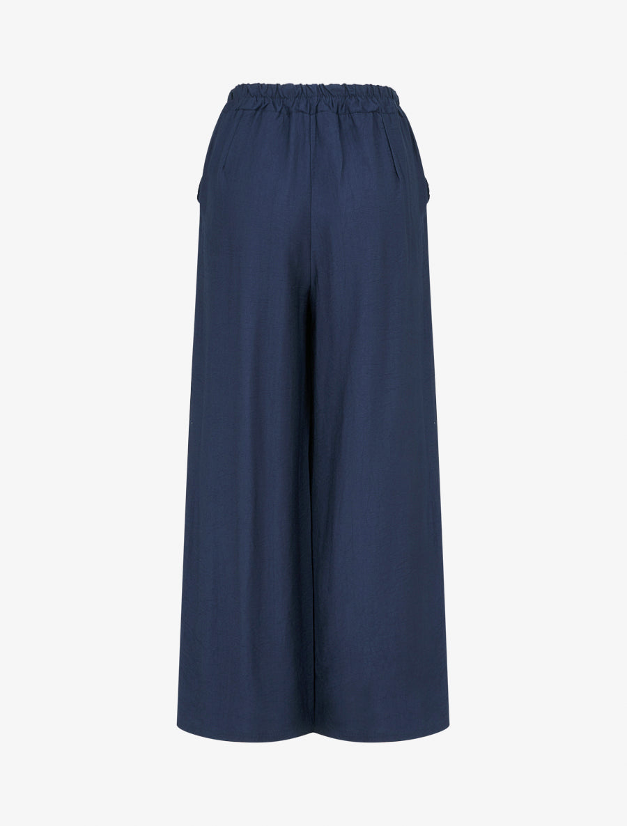 Pantalon ample uni à boutons décoratifs - Marine - 2