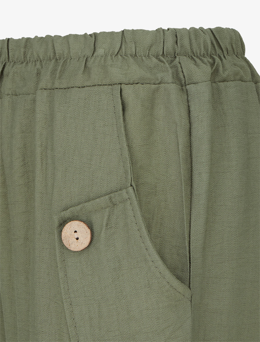 Pantalon ample uni à boutons décoratifs - Kaki - 3