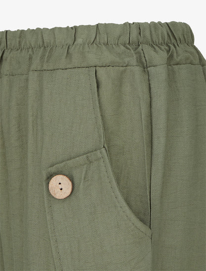 Pantalon ample uni à boutons décoratifs - Kaki - 3