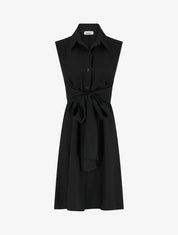 Robe chemise sans manches à liens à nouer - Noir - 1