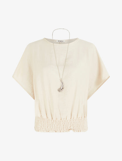 Top boule uni à manches courtes - Beige - 1