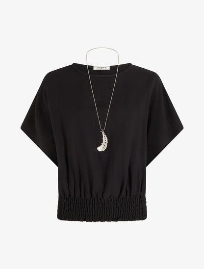 Top boule uni à manches courtes - Noir - 1