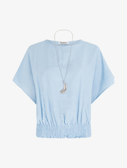 Top boule uni à manches courtes - Bleu ciel - 1