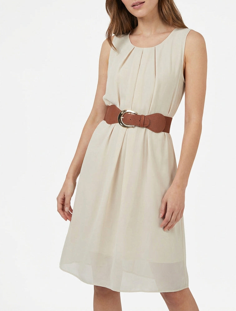 Abito semplice in voile senza maniche - Beige