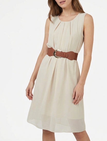 Abito semplice in voile senza maniche - Beige