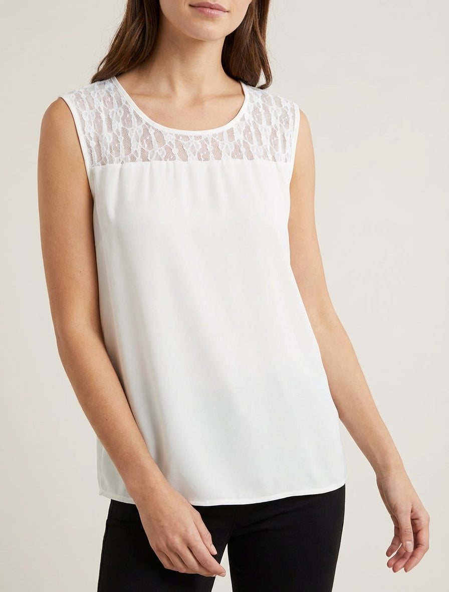 Top senza maniche con pizzo - Bianco