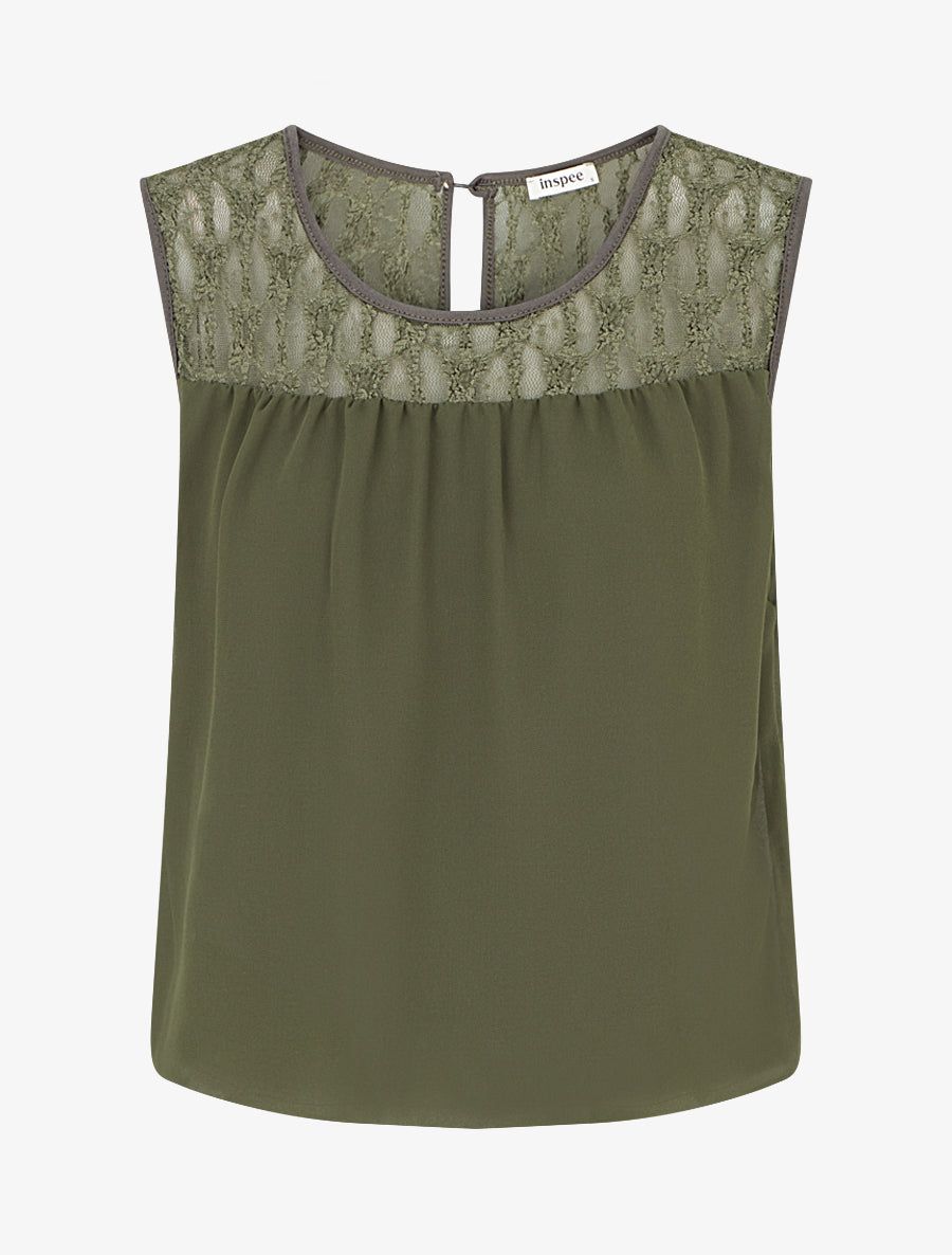 Top boule sans manches à dentelle - Kaki - 1