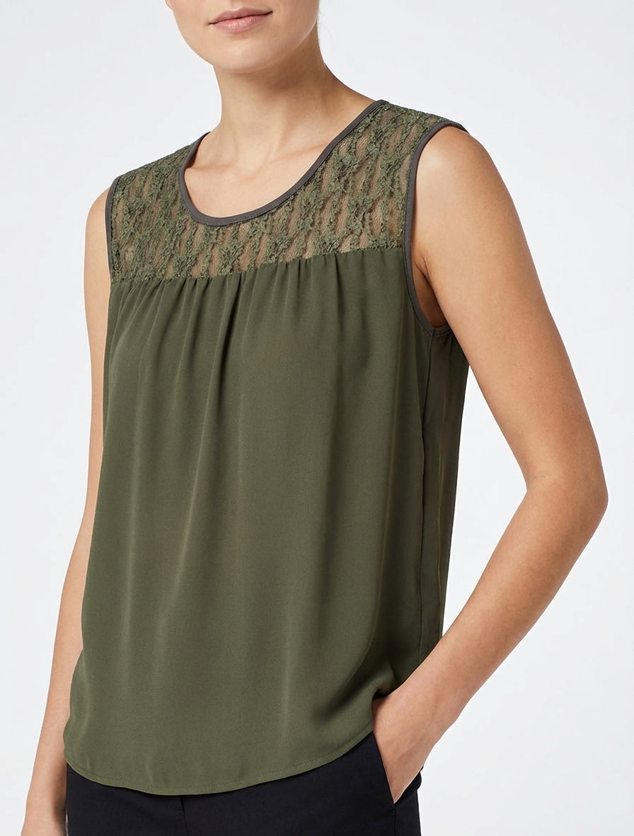 Top senza maniche con pizzo - Cachi