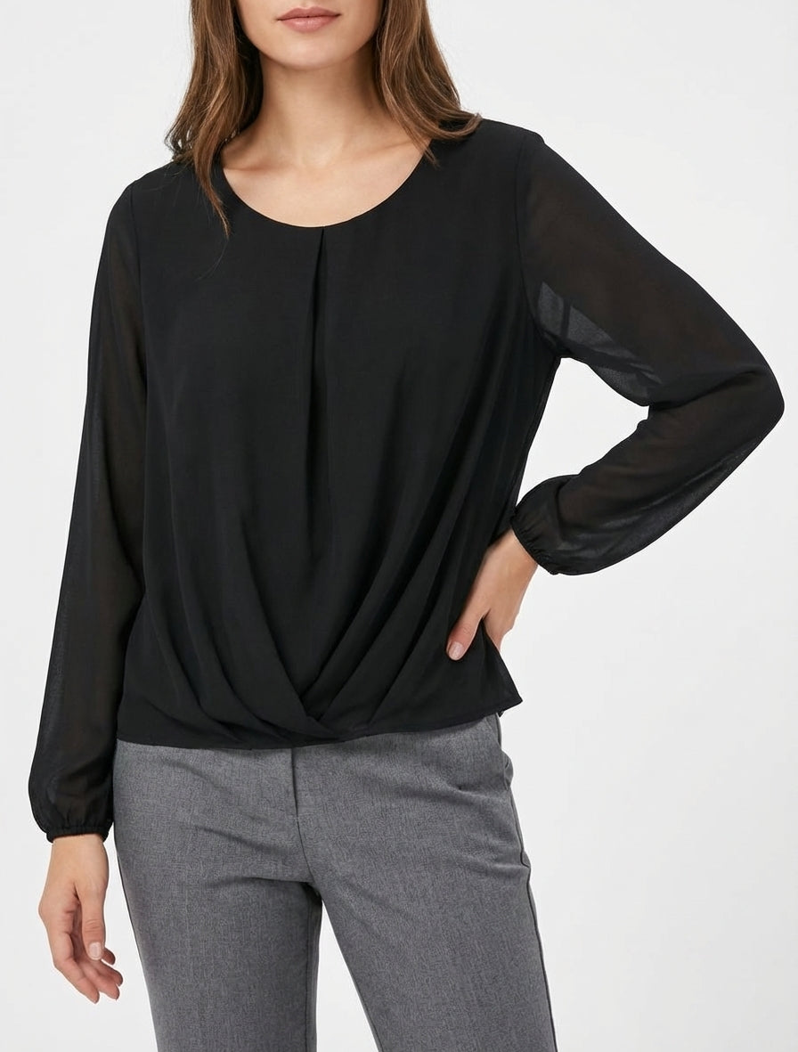 Blusa in voile con effetto drappeggiato - Nero