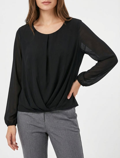 Blusa in voile con effetto drappeggiato - Nero