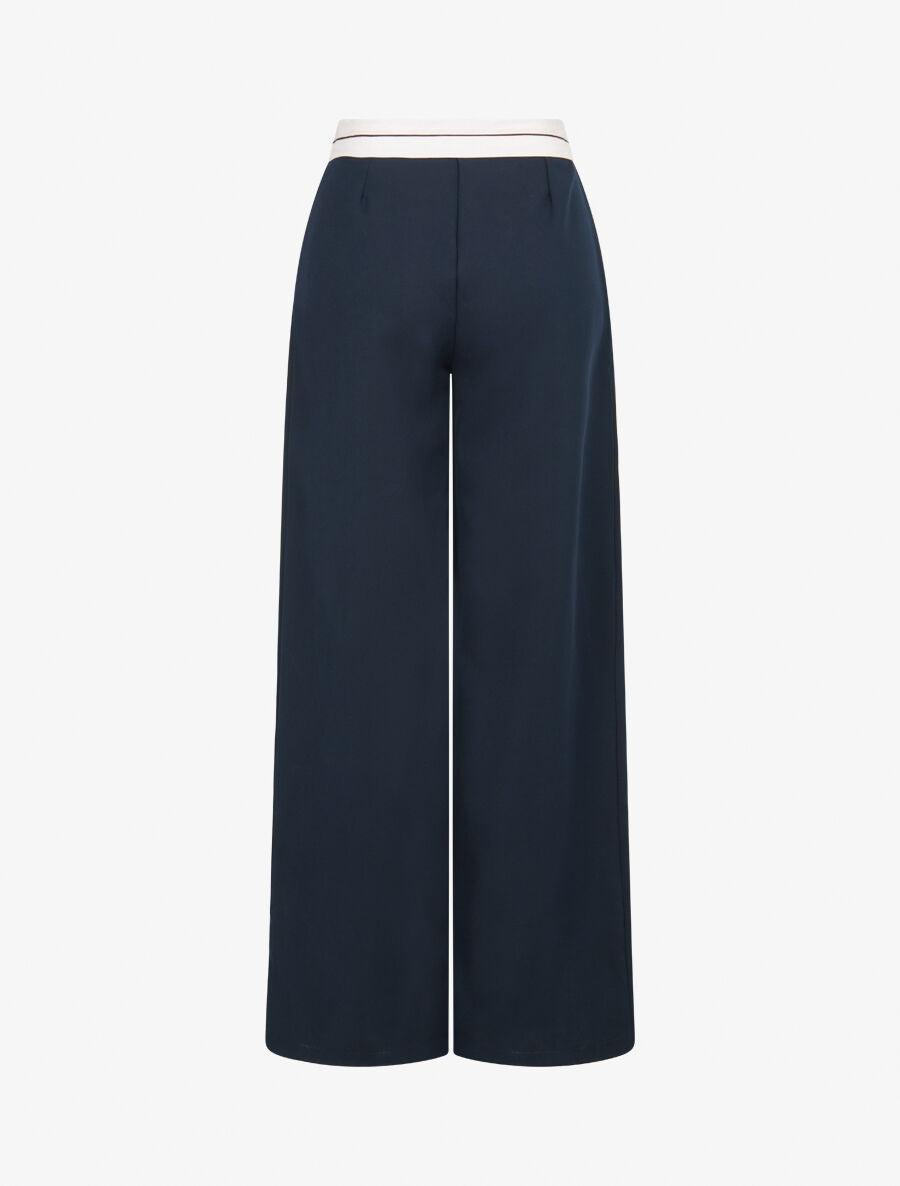 Pantalon wide leg à taille contrastante - Marine - 2
